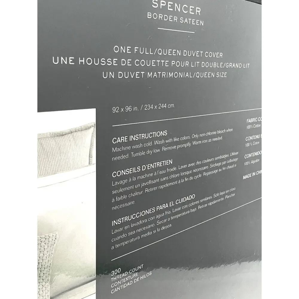 Ralph Lauren Spencer Border Sateen Full Queen Duvet Cover FLAX Tan White NWT New
